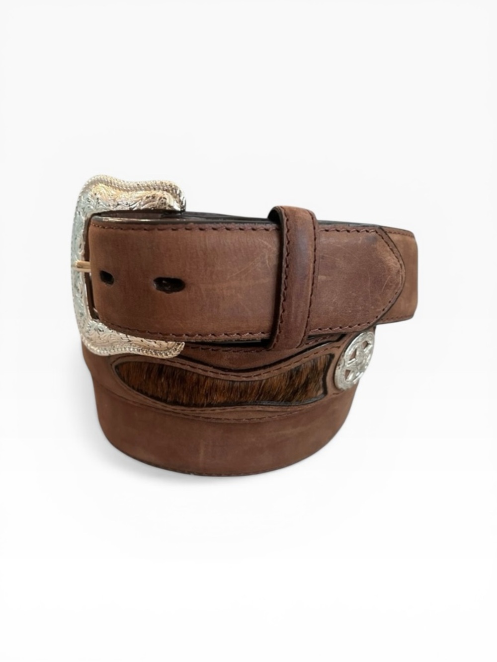 Ranger Belt Company Brown Leather & Calf Hair Belt Size 44